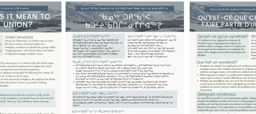 Detail of three union pamphlets in three languages